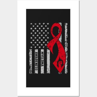 Myeloma Awareness 4th Of July American Flag Burgundy Ribbon In This Family No One Fights Alone Posters and Art